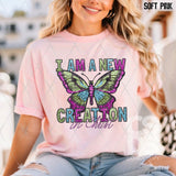 DTF Transfer - DTF010218 I am a New Creation Butterfly Faux Embroidery/Glitter