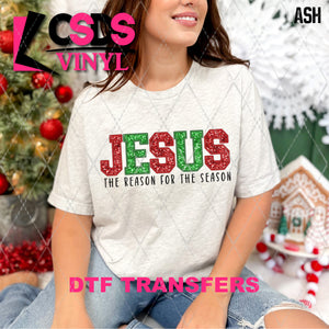 DTF Transfer - DTF010279 Jesus is the Reason for the Season Varsity Faux Embroidery/Glitter