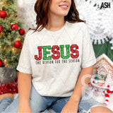 DTF Transfer - DTF010279 Jesus is the Reason for the Season Varsity Faux Embroidery/Glitter