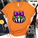 DTF Transfer - DTF010665 Black and White Stripped Pumpkin with Purple Bow