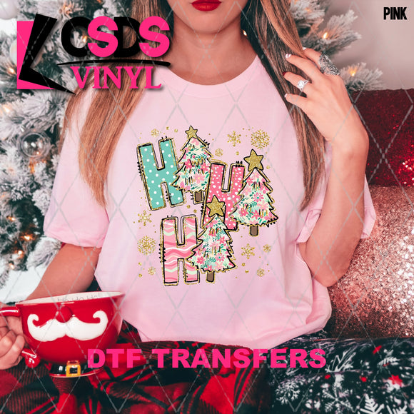 DTF Transfer - DTF010949 Ho Ho Ho Christmas Tree Pink and Teal Floral