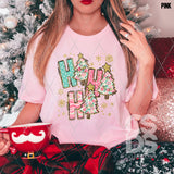 DTF Transfer - DTF010949 Ho Ho Ho Christmas Tree Pink and Teal Floral