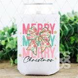 DTF Transfer - DTF010953 Merry Christmas Stacked Word Art Pink and Teal Floral