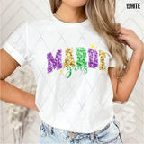 DTF Transfer - DTF011238 Mardi Gras Varsity Faux Glitter