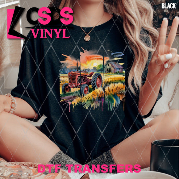 DTF Transfer - DTF012564 Watercolor Farm and Tractor