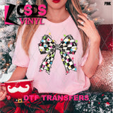 DTF Transfer - DTF012741 Retro Checkered Christmas Coquette Bow