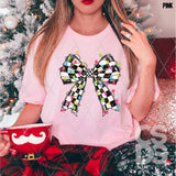 DTF Transfer - DTF012741 Retro Checkered Christmas Coquette Bow