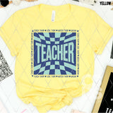 DTF Transfer - DTF012807 Checkered Teacher Light Blue Navy