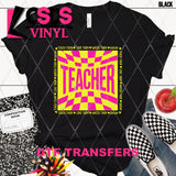 DTF Transfer - DTF012809 Checkered Teacher Pink Yellow