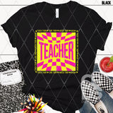 DTF Transfer - DTF012809 Checkered Teacher Pink Yellow