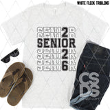 DTF Transfer - DTF012828 Varsity Senior 2026 Stacked Word Art Single Color