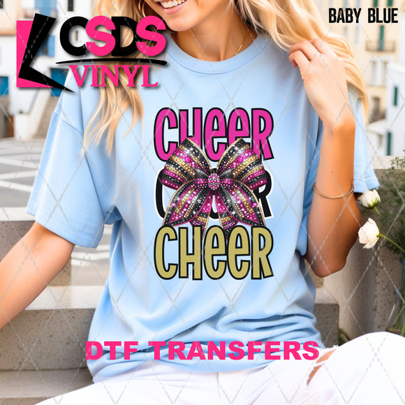 DTF Transfer - DTF012940 Pink Stacked Cheer Rhinestone Bow