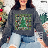 DTF Transfer - DTF013321 Merry Tree Stacked Word Art Faux Embroidery