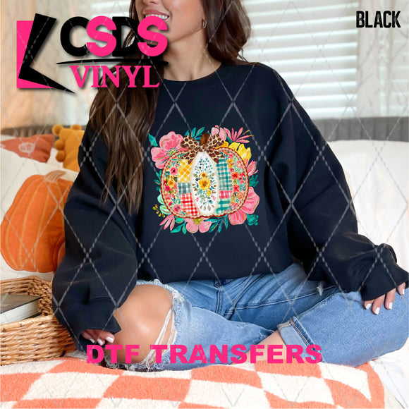 DTF Transfer - DTF013384 Patchwork Floral Pumpkin