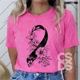 DTF Transfer - DTF013540 Floral Awareness Ribbon Single Color