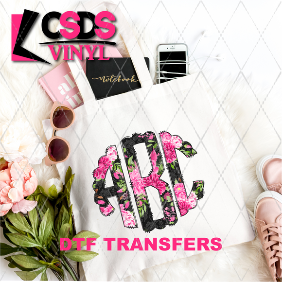 DTF Transfer - DTFCUSTOM135 - Pink & Black Floral Monogram