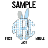 DTF Transfer - DTFCUSTOM142 Blue Plaid Bunny Ears Monogram