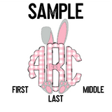 DTF Transfer - DTFCUSTOM143 Pink Plaid Bunny Ears Monogram