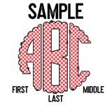 DTF Transfer - DTFCUSTOM192 Strawberry Gingham Custom Monogram