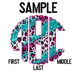 DTF Transfer - DTFCUSTOM220 - Pink Blue Leopard Custom Monogram