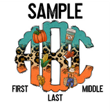 DTF Transfer - DTFCUSTOM247 - Orange Teal Leopard Fall Custom Monogram