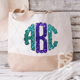 DTF Transfer - DTFCUSTOM252 - Teal and Purple Faux Glitter Custom Monogram