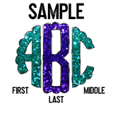 DTF Transfer - DTFCUSTOM252 - Teal and Purple Faux Glitter Custom Monogram