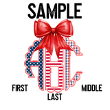 DTF Transfer - DTFCUSTOM271 - Coquette Patriotic Custom Monogram