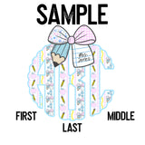 DTF Transfer - DTFCUSTOM306 - Preppy School Monogram with Custom Text