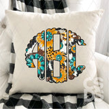 DTF Transfer - DTFCUSTOM309 - Western Turquoise Sunflower Custom Monogram