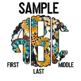 DTF Transfer - DTFCUSTOM309 - Western Turquoise Sunflower Custom Monogram