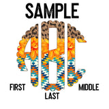 DTF Transfer - DTFCUSTOM326 - Aztec and Leopard Monogram