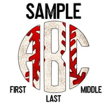 DTF Transfer - DTFCUSTOM328 - Baseball Laces Monogram