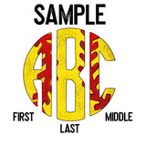 DTF Transfer - DTFCUSTOM329 - Softball Laces Monogram