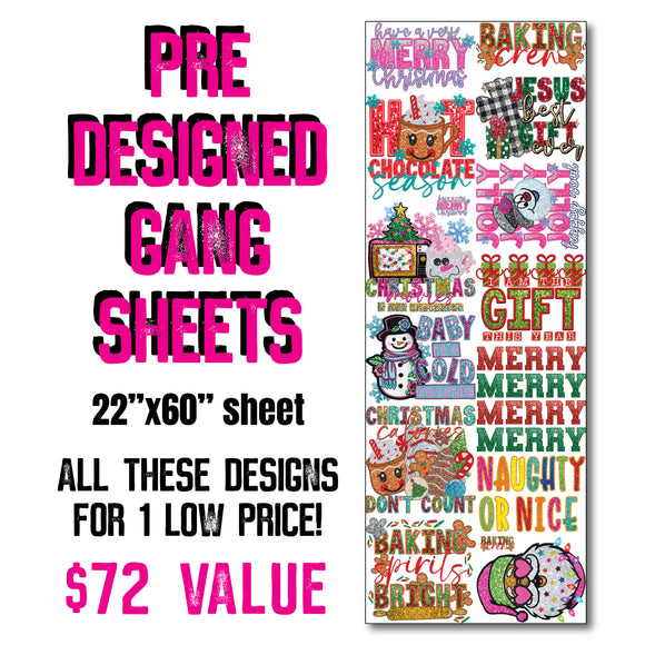 DTF Transfer - Stock Gang Sheet - DTFGANG0042 Faux Glitter/Sequins/Embroidery Christmas