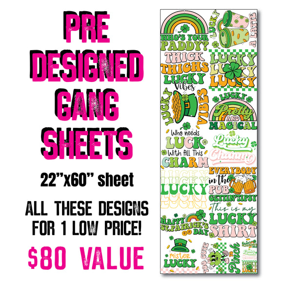 DTF Transfer - Stock Gang Sheet - DTFGANG0048 St. Patrick's Day Pink Green & Gold