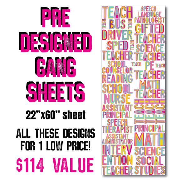 DTF Transfer - Stock Gang Sheet - DTFGANG0071 Bright Funky Block Letter School Staff Roles