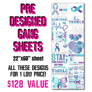 DTF Transfer - Stock Gang Sheet - DTFGANG0076 Suicide Awareness