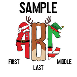 DTF Transfer - DTFCUSTOM115 Custom Monogram Santa Reindeer Elf