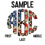 DTF Transfer - DTFCUSTOM76 Custom Monogram American Flag Leopard