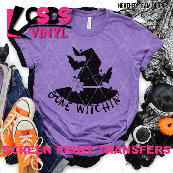 Screen Print Transfer - Gone Witchin' Witch Hat - Black