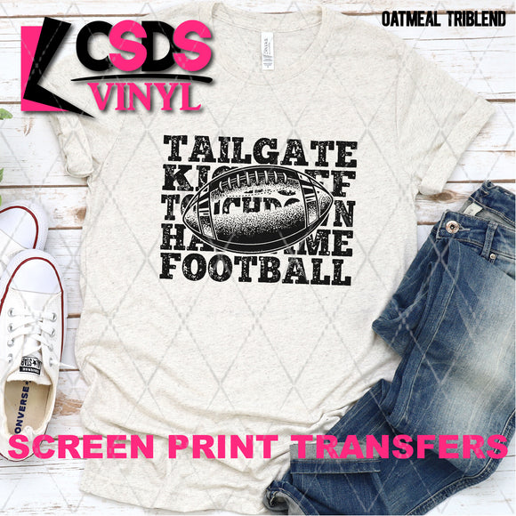 Screen Print Transfer - Tailgate Kickoff Touchdown Halftime Football - Black