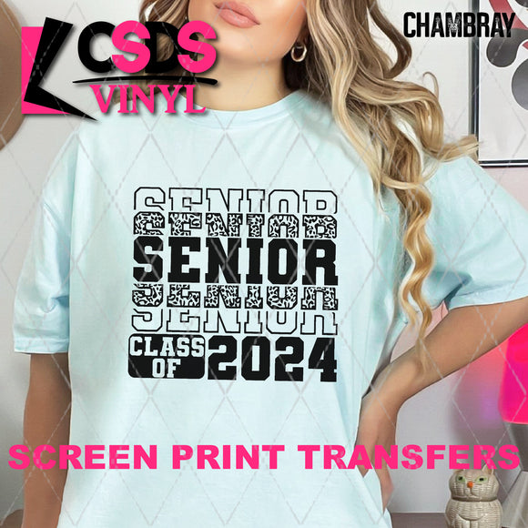 Screen Print Transfer - SCR4556 Senior Class of 2024 Leopard Stacked Word Art - Black