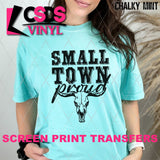 Screen Print Transfer - SCR4597 Small Town Proud Cow Skull - Black