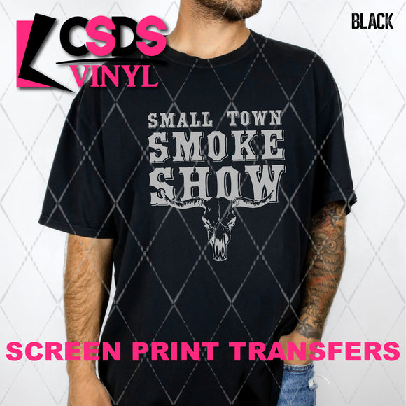 Screen Print Transfer - SCR4600 Small Town Smoke Show Cow Skull - Grey