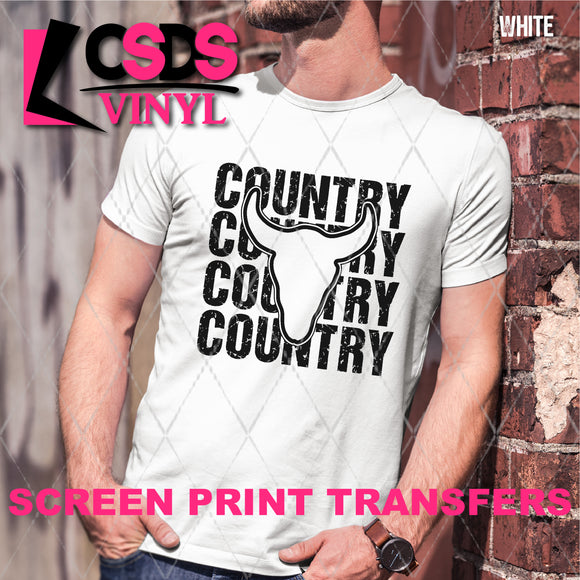 Screen Print Transfer - SCR4608 Country Bull Stacked Word Art - Black