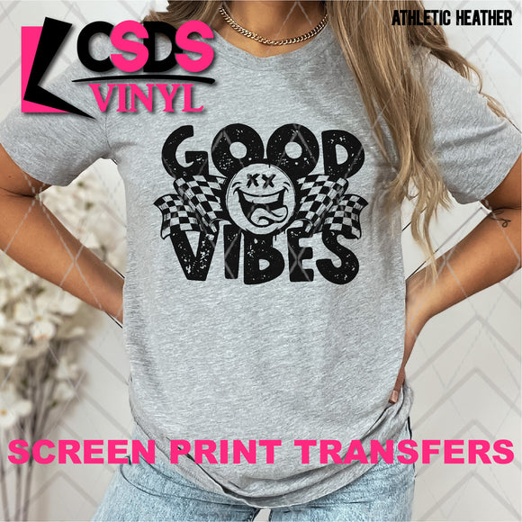 Screen Print Transfer - SCR4620 Good Vibes Smile - Black