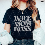 Screen Print Transfer - SCR4641 Wife Mom Boss Flowers - Grey