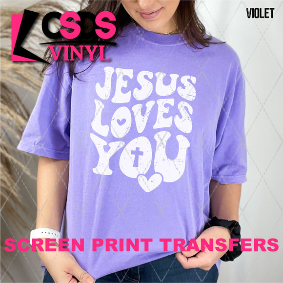 Screen Print Transfer - SCR4721 Jesus Loves You - White