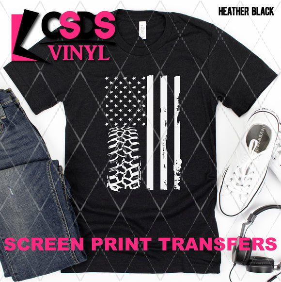 Screen Print Transfer - SCR4738 American Flag with a Tire - White